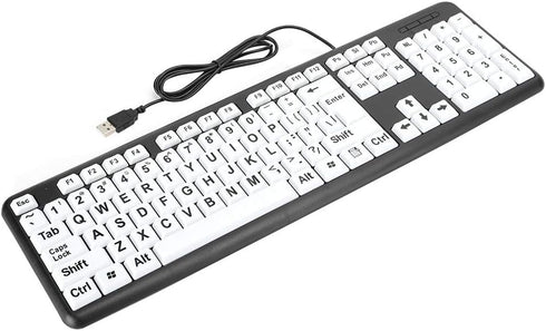 Luqeeg Large Print Computer Keyboard, USB Wired 104 Keys Black White High Contrast Keyboard for Low Vision Users