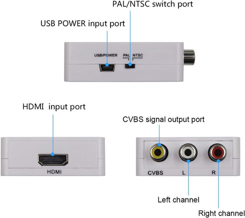 Mini Composite 1080P HDMI to RCA Audio Video AV CVBS Adapter, Support HD for HDMI2AV Converter Box