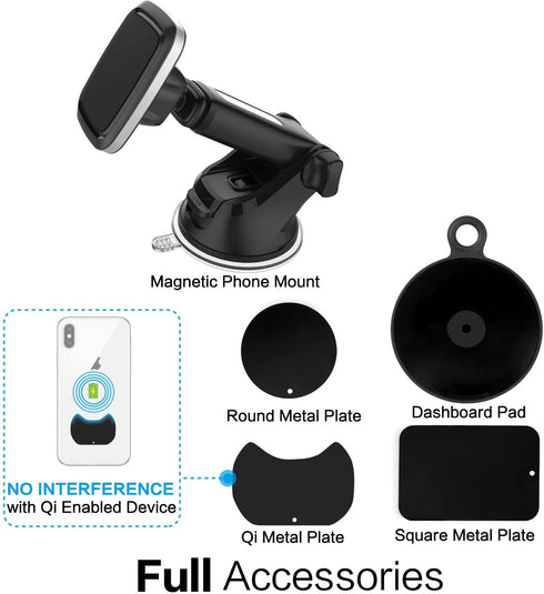 1Zero Magnetic Phone Car Mount with Quick Extension Arm, Hands-Free Windshield Holder for Car
