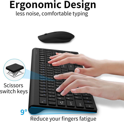 Wireless Keyboard and Mouse Combo, Silent Full-Size Computer Keyboard with Calculator Button, 2400 DPI Mouse, Slim USB