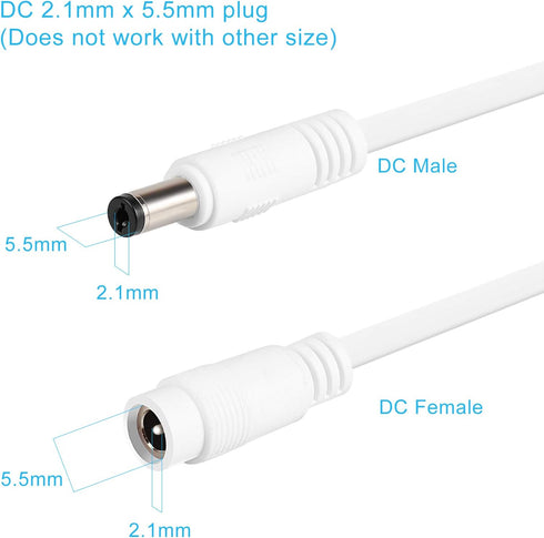 Uogw 2 Pack 20ft/6m DC Power Extension Cable, 2.1mm x 5.5mm Compatible with 12V DC Adapter Cord