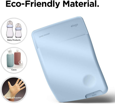 elago Slim Wallet Phone Case - Pastel Blue, Secure Card Holder with 3M Adhesive for iPhone, Galaxy & Most Smartphones