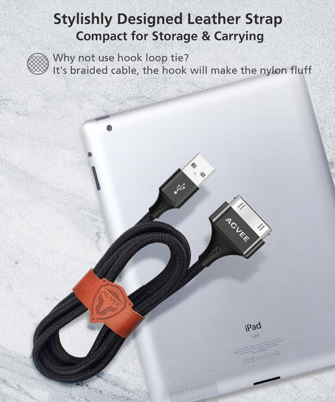 AGVEE 2 Pack 6ft Charging Cable for Old iPhone 4S, MFI Certified 30 Pin Braided Fast Durable Charger Cord (Black)