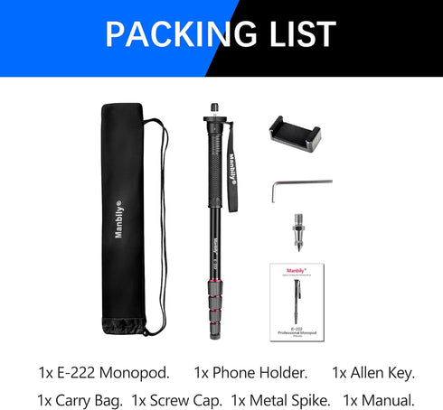 Manbily 65-Inch Camera Monopod, 5 Sections Aluminum Travel Monopod for Canon Nikon Sony DSLR Cameras, Video Camcorder,