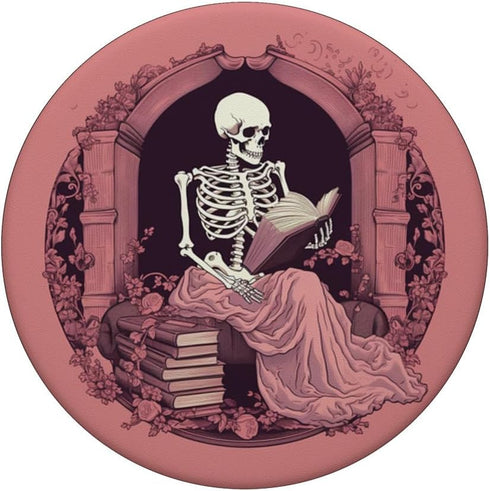 Librarian Skeleton Gothic Goth Book Reading Lover, Pink PopSockets Standard PopGrip