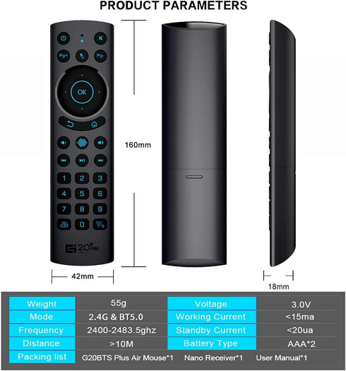 Bluetooth Voice Remote Control, USB Wireless Backlit Air Remote Mouse with IR Learning for PC, Projector, Smart TV