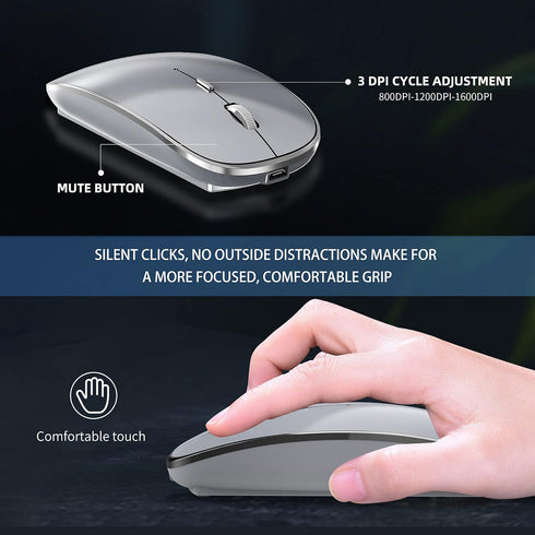 Wireless Mouse Chargeable, Portable Silent USB and Type-C Dual Mode Mouse, 3 Adjustable DPI for Laptop, Mac, PC (Q23S