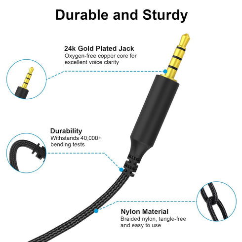 Cloud Alpha Cable with Mute & Volume Controls, Compatible with Hyperx Cloud Mix and Logitech Gaming Headsets, 6.6ft