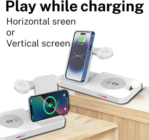 Wireless Charger, 4 in 1 Charging Station, Fast Stand for iPhone 15/14/13/12/11 Pro Max XR/XS 8 Plus, for Apple Watch