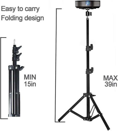 Projector Tripod Stand, Portable Tripod Mount Floor Stand 17" to 39", Folding Floor Tripod Stand, Outdoor Stand for Small Projector,Camera, Webcam