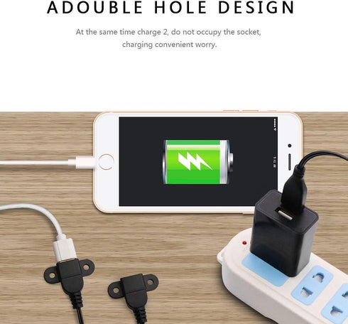 QiCheng&LYS 5ft USB 2.0 Male to Dual Female Charging Extension Cable for Nightstand, Sofa, EV Charging (2 pcs + Adapter)