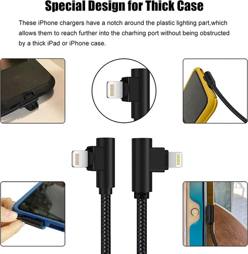 Lightning Cable 1ft 90 Degree 2 Pack MFi Certified Elbow Short iPhone Charger Right Angle Fast Charging Cable (Black, 1