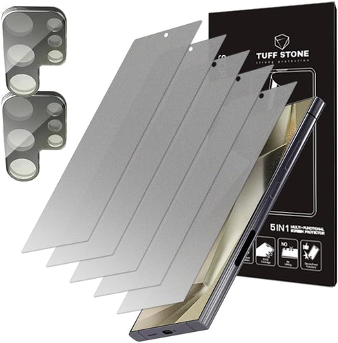Samsung Galaxy S24 Ultra 5G 2024: 5 Anti-glare TPU Screen Protectors + 2 Lens Protectors, Easy Install, Scratch