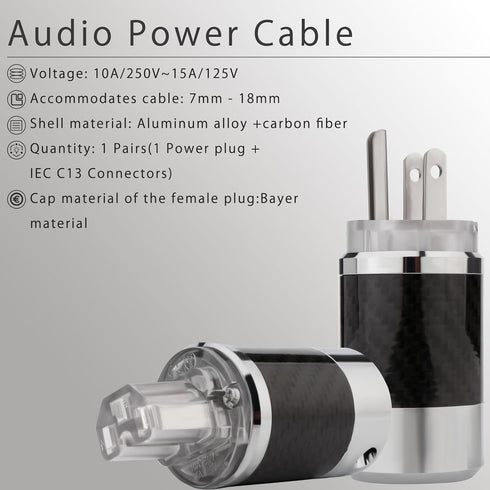 Monosaudio Audiophile Power Plug Black Carbon Fiber Transparent 10A/250V Audio Connector for DIY Power Cord