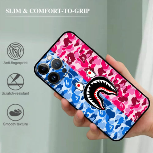 Shark Teeth Case for iPhone 13 Pro Max, Silicone Cute Soft Clear Camo Shark Face Full Body Protection, 6.7-Inch, Blue