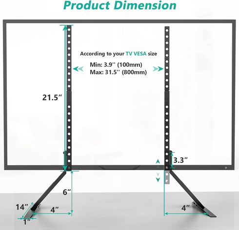 WALI 55 inch 22-65 Inch 110lbs 800 500mm (TVS001), Universal TV Stand TV, TV Stand Mount for LCD Flat Screen TVs, Table