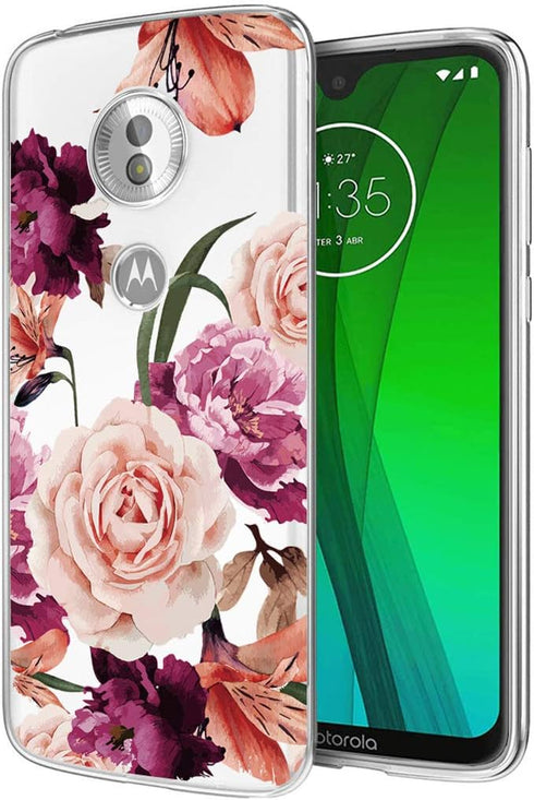 for Moto G7 Case - Slim Shockproof Clear Floral Pattern TPU Back Phone Cover for Motorola Moto G7 / G7 Plus
