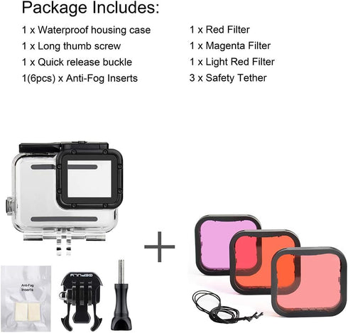 Waterproof Housing Case with Dive Filter for GoPro Hero 7 Black, Hero 6 Black, Hero 5 Black, 45 Meters Underwater
