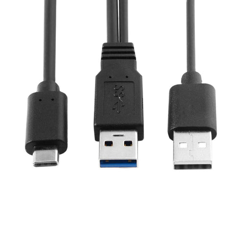 xiwai Type-C USB-C to USB 3.0 Male & USB 2.0 Dual Power Data Y Cable for Laptop & Hard Disk