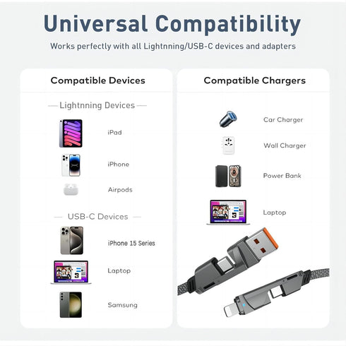 USB C Cable, 4 in 1 Multi Charger Cable, USB C Adapter for iPhone/iPad/MacBook/Samsung and All USB C Devices