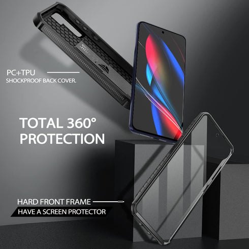 Dexnor Heavy Duty Case for Samsung Galaxy S21 FE 5G, Built-in Screen Protector and Kickstand, Black