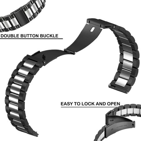 22mm Quick Release Solid Stainless Steel Metal Watchband, Compatible with Samsung, Casio, Huawei, and More