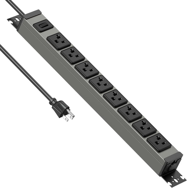 JUNNUJ Heavy Duty Power Strip Wall Mount, 20 Amp Surge Protector with 8 Outlets and 6FT Extension Cord