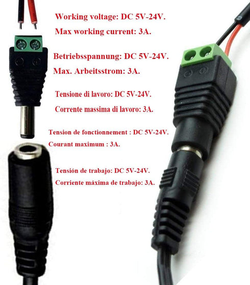 5.5mm x 2.1mm DC Barrel Jack Connector, DC 12V Adapter, Male Plug & Female Socket for CCTV, LED Strip, 5 Female + 5 Male