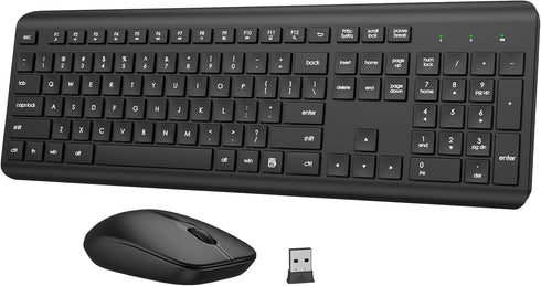 QUASIO Wireless Keyboard and Mouse Combo, Full-Size Silent Ergonomic Keyboard and Optical Mouse,
