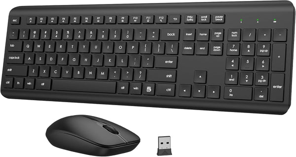 QUASIO Wireless Keyboard and Mouse Combo, Full-Size Silent Ergonomic Keyboard and Optical Mouse,
