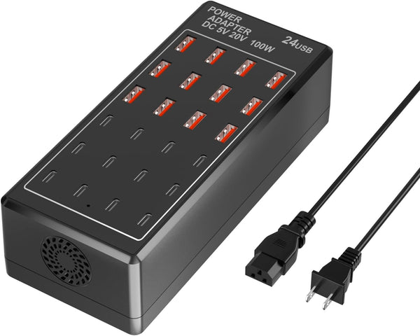 USB Charging Station Block, 24-Port 100W USB A Charger Block, Fast Charger Desktop Station for Apple iPhone, iPad,