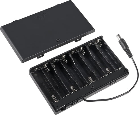 2Pcs AA Battery Holder Case Box with 8 Slots, 8 x 12V Battery Storage, DC 5.5x2.1mm Male Connector and ON/Off Switch