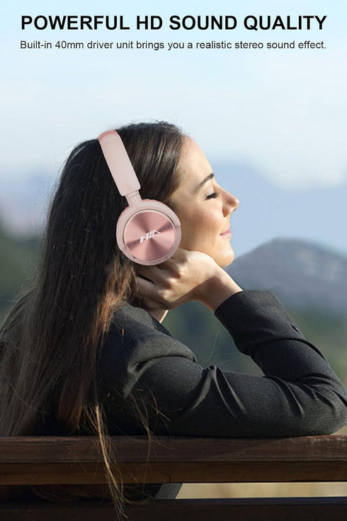 Wireless On Ear Headphones, HiFi Stereo Lightweight Adjustable, 12 Hours Listening Time, Built-in HD Microphone, FM,