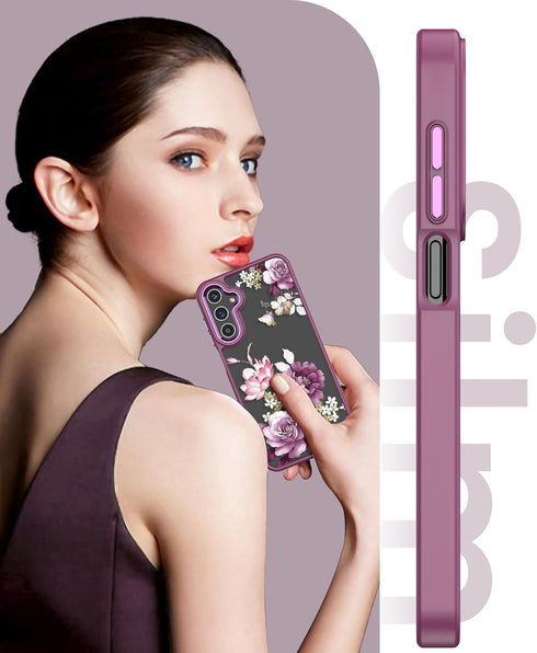 Samsung A15 5G Case with Tempered Glass Screen Protector, Purple Slim Soft TPU & Hard PC Military Grade Protective