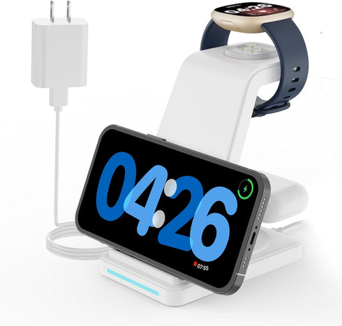 JoyGeek 3 in 1 Charging Station for Fitbit Versa 4/3, Phone Charger Stand for Google Pixel 7 Pro