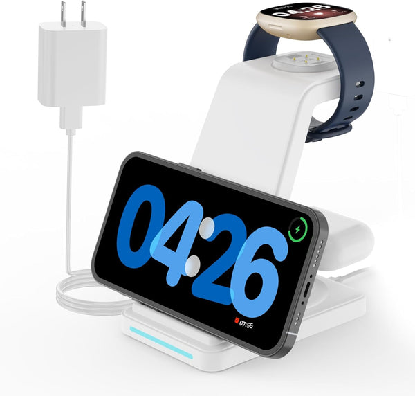JoyGeek 3 in 1 Charging Station for Fitbit Versa 4/3, Phone Charger Stand for Google Pixel 7 Pro