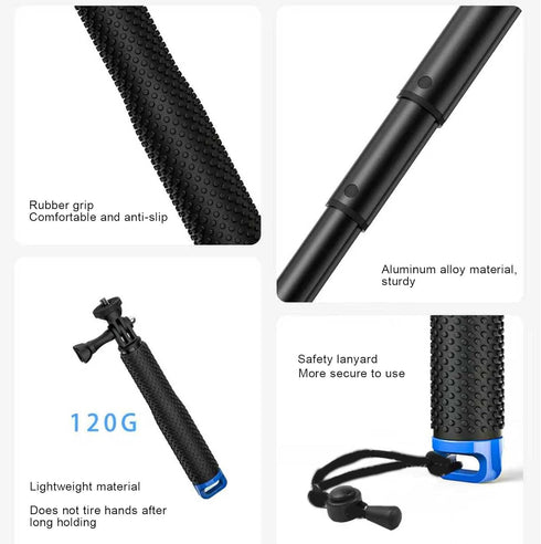 Yunseity 4 360 Extendable Action Camera Selfie Stick, Section Camera Extendable Selfie Pole with Soft Rubber Grip