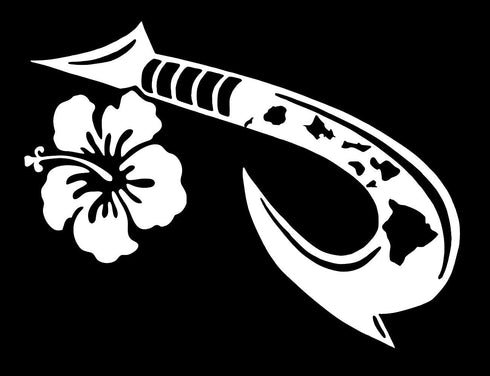 Hawaiian Islands Maui Hook with Hibiscus Flower Decal - Vinyl Sticker Graphics, UR Impressions, Cars, Trucks, SUV,