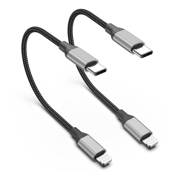 USB C to Lightning Cable 1ft, 2Pack Short iPhone Charger Cord MFi Certified Braided Fast Charging Type C to Lightning