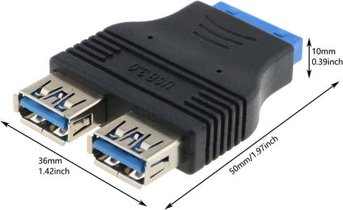 E-outstanding 20 Pin USB 3.0 Header Female to Dual USB 3.0 Female Splitter Adapter for Motherboard Extension