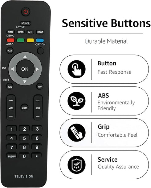Replacement Remote Control for Philips TV, Models 46PFL3706/F7, 47PFL5603D/27, 52PFL5704D