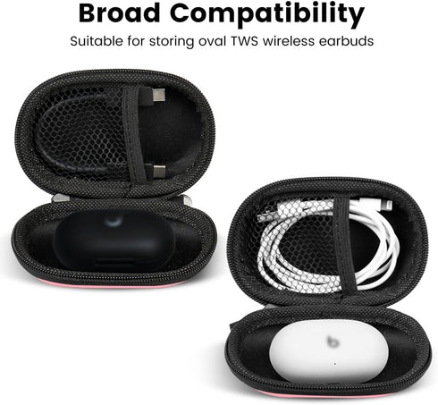 Hard EVA Earbud Case, Small Zipper Pouch for Wired Earphones, Compatible with Oval Wireless Earbuds (Pink)