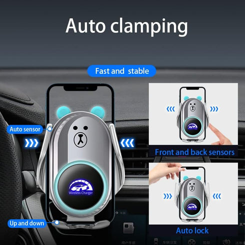 Wireless Car Charger - Automatic Clamping 15W Fast Charging for iPhone and Samsung Devices