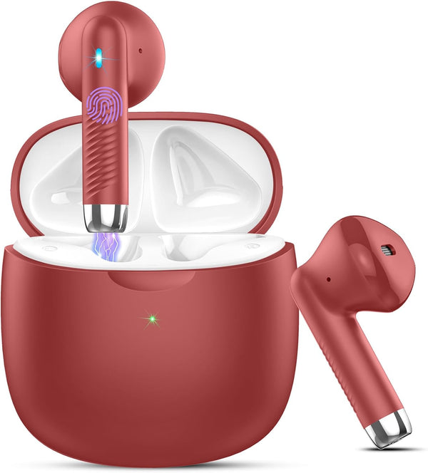 Wireless Earbuds, Bluetooth 5.3 Headphones with Noise Cancelling Mic, IP7 Waterproof, 32H Playtime, Red