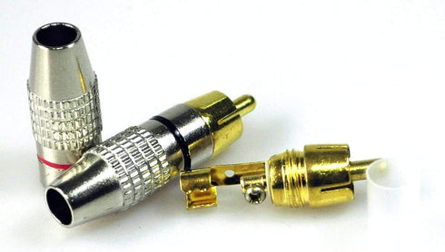 4Pcs RCA Plugs, Gold Plated Solderless Male Plug Screws, Audio Video in-Line Jack Cable Connector, 2 Black and 2 Red