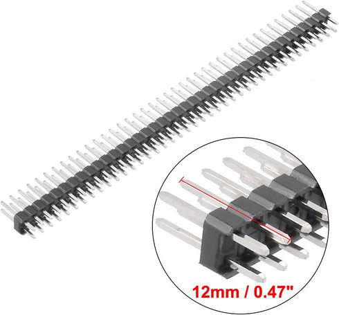 uxcell 20Pcs 2.54mm Pitch 40-Pin Double Row Straight Connector Pin Header Strip, 12mm Length for Prototype Shield