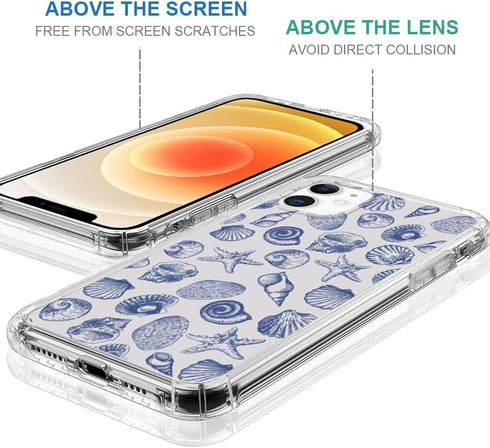 DAIZAG iPhone 11 Case, Cute Blue Seashell, Four Corner Airbag Transparent Soft Clear Phone Case for Girls & Women