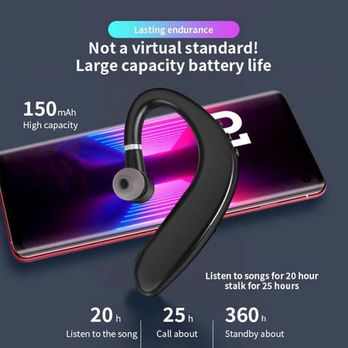 ASHATA Bluetooth 5.2 Headset, Hands Free Ear Hook Wireless Headphone, Waterproof Ultralight for Sport Driving