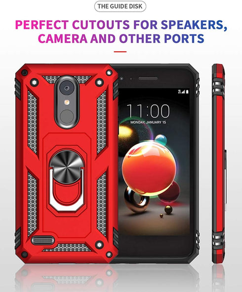 Cellular Phone Case for LG Aristo 2, 3 - Military Grade Shockproof Protective Case with 360 Metal Rotating Ring