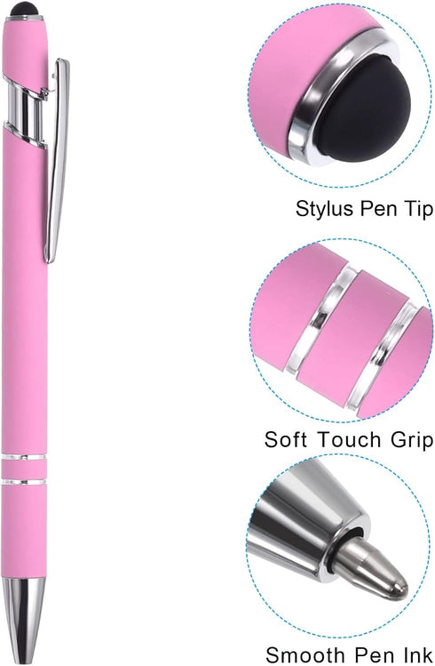 PATIKIL 6 Pack Ballpoint Pen with Stylus Tip, 2 in 1 Metal Pen, Light Purple, Black Ink 1.0mm Medium Point